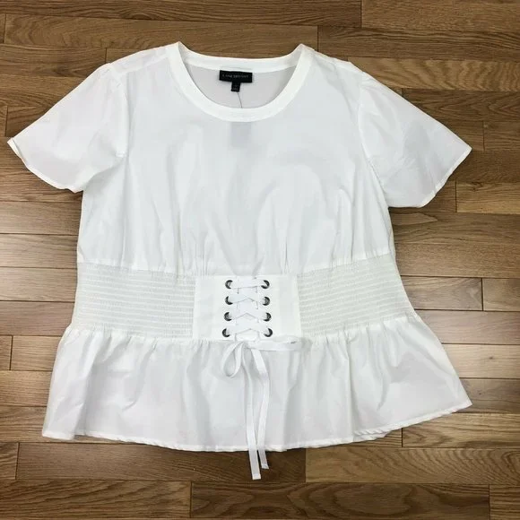 *New Lane Bryant Popover Blouse Top Womens 20 White Ruched Corset Waist Romantic - Picture 2 of 9